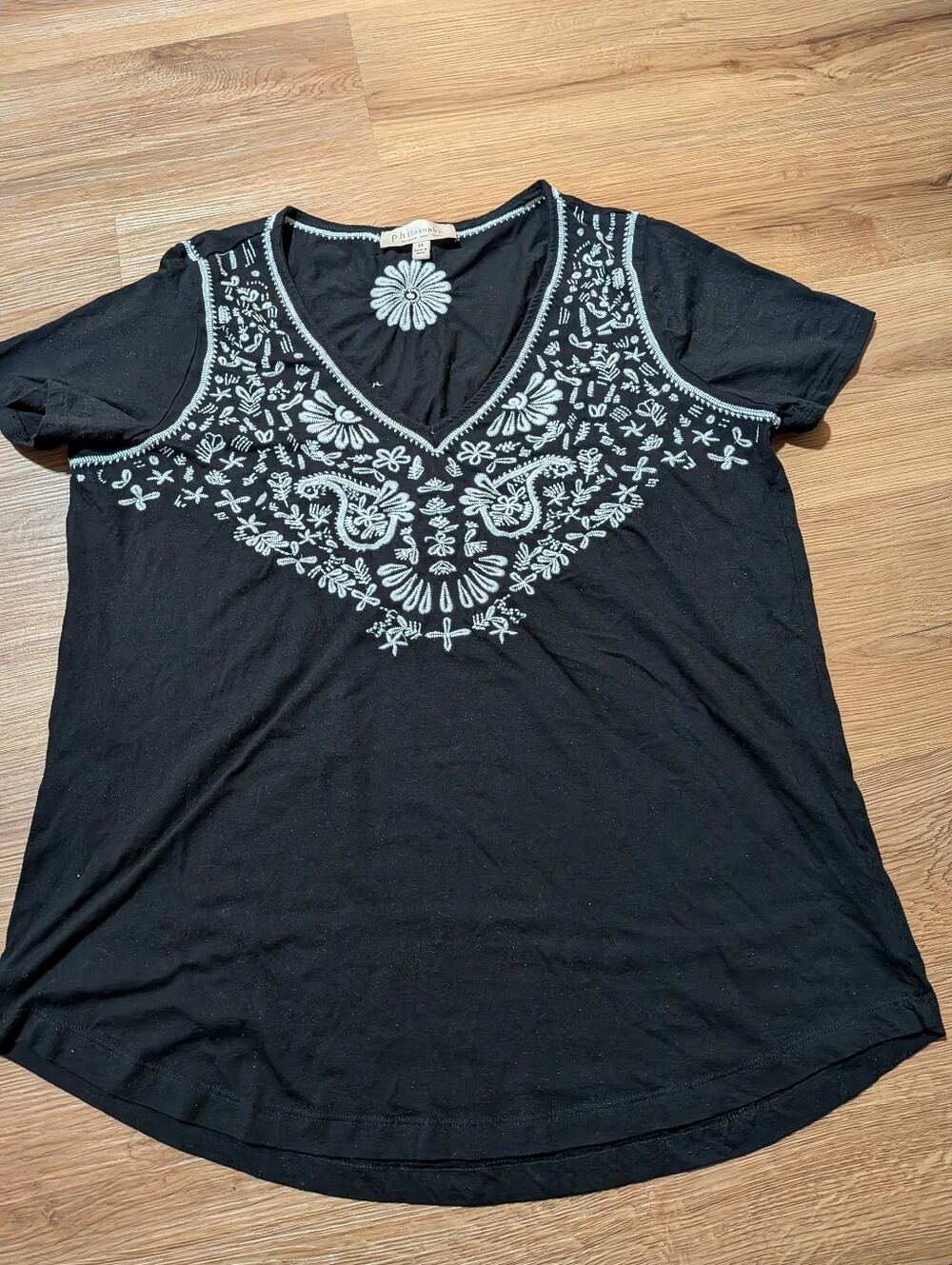 Philosophy Black Embroidered Boho Top 2X